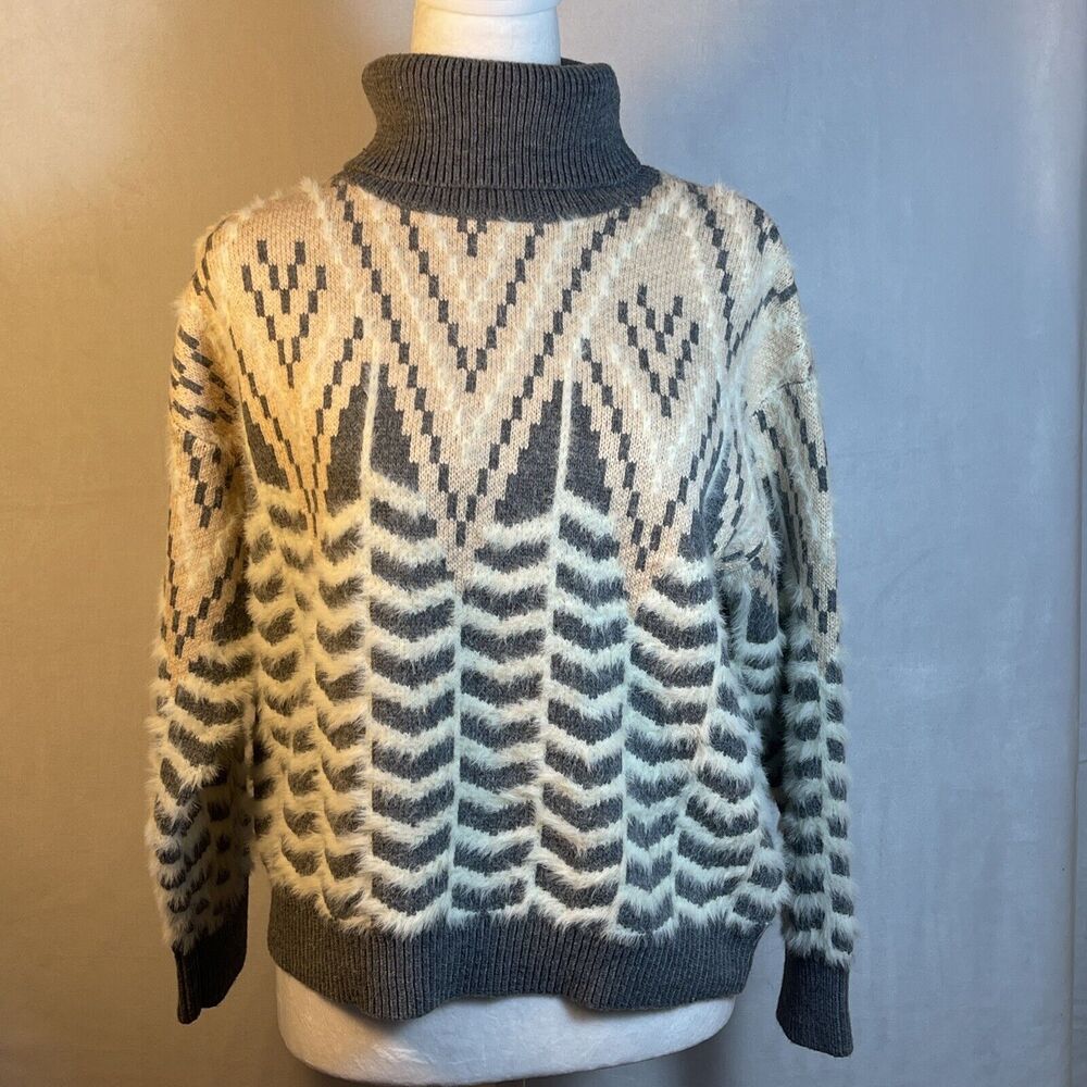 Lily Sidonio Anthropologie Gray, Blush Pink White Turtleneck Sweater Sz Small